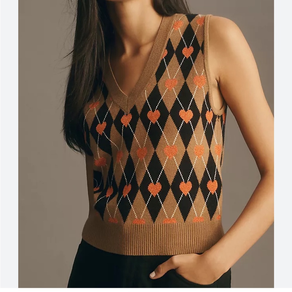 Anthropologie V-Neck Sweater Vest in Black and Orange New never worn.